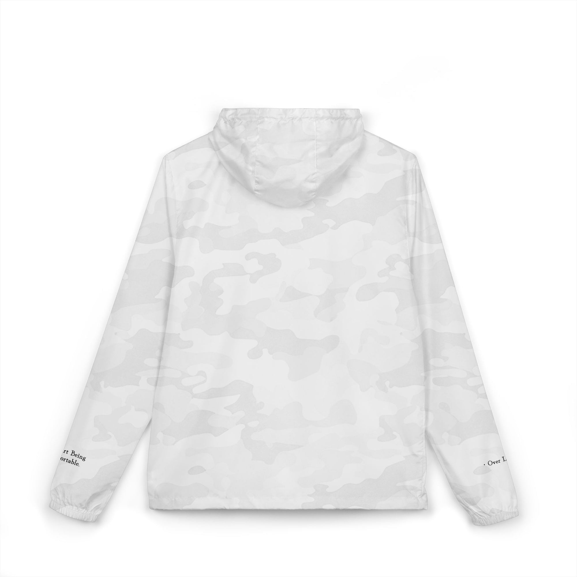 White Camo Windbreaker Jacket with Over Lounge Logo — Lightweight Hooded Zip-Up